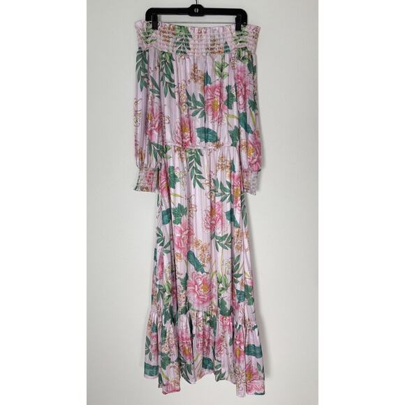 BOSTON PROPER Pink Maxi Dress Off The Shoulder Sparkly English Rose S - Picture 8 of 13